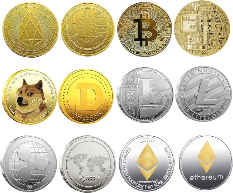 Krisler Bitcoin Coin Collector Geschenkset für physische Kryptowährung | Bitcoin (BTC), Ethereum (ETH), Litecoin (LTC), Ripple (XRP), EOS (EOS), Dogecoin (Doge), Gold und Silber (6 Pack)