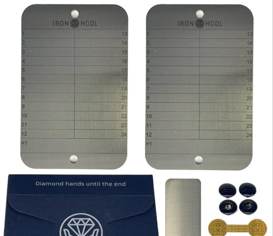 IRON HODL Steel Wallet (2x 24+1) + Testplatte, Schrauben, Siegel Sticker, Box – Recovery Seed Phrase Metallplatte Cold Wallet Crypto Bitcoin Wallet Hardware Wallet Crypto Steel Wallet Krypto Wallet