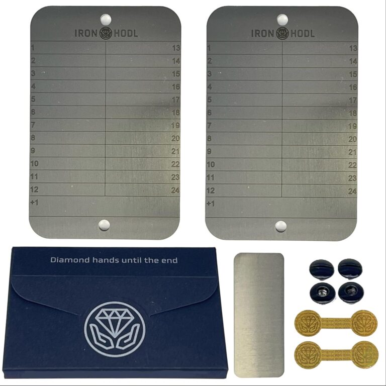 IRON HODL Steel Wallet (2x 24+1) + Testplatte, Schrauben, Siegel Sticker, Box – Recovery Seed Phrase Metallplatte Cold Wallet Crypto Bitcoin Wallet Hardware Wallet Crypto Steel Wallet Krypto Wallet