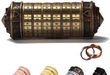 MINGZE Da Vinci Code, Zylinderschloss Box Mini Cryptex Retro Alphabet Sperren Valentinstag Freundin Freund Weihnachten Geburtstag Interessantes Kreatives Romantisches Geschenk(Bronzefarbe)