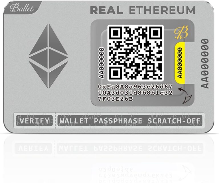 Ballet Real Ethereum (ETH) – Die einfachste Cold Storage Karte für Kryptowährungen, Hardware Wallet mit Unterstützung für mehrere Kryptowährungen (1 Stück)