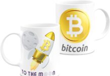 Cryptocurrency Tasse 3D Coin To The Moon Bitcoin DogeCoin Solana Monero Shiva Weißer Keramik-Frühstücksbecher 11oz (Btc)