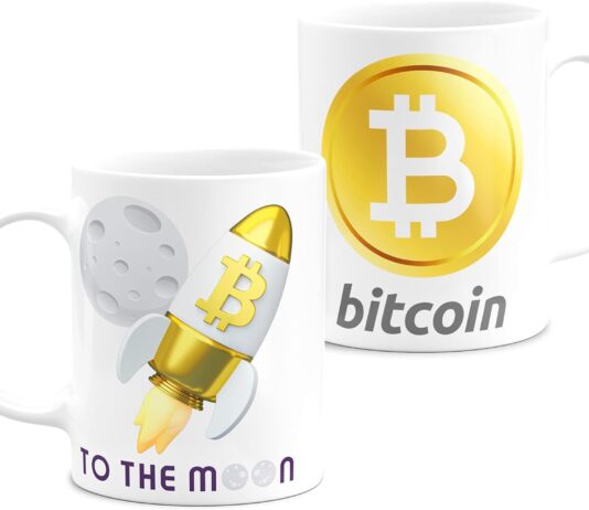 Cryptocurrency Tasse 3D Coin To The Moon Bitcoin DogeCoin Solana Monero Shiva Weißer Keramik-Frühstücksbecher 11oz (Btc)