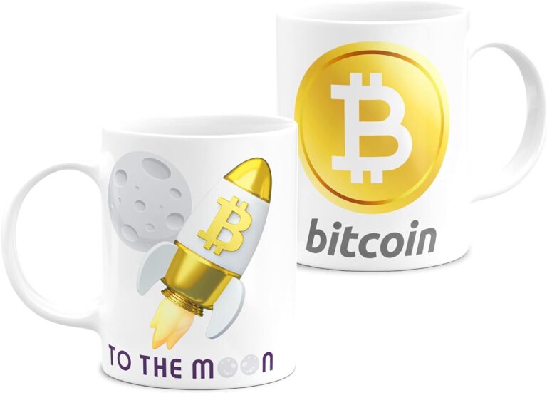 Cryptocurrency Tasse 3D Coin To The Moon Bitcoin DogeCoin Solana Monero Shiva Weißer Keramik-Frühstücksbecher 11oz (Btc)