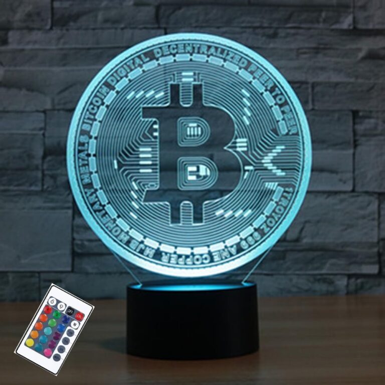 PONLCY Bitcoin Nachtlicht, 3D Illusion Lampe mit Fernbedienung, 16 Farben USB Schreibtischlampen, Schlafzimmer Tischlampe Geschenke für Haus Dekoration