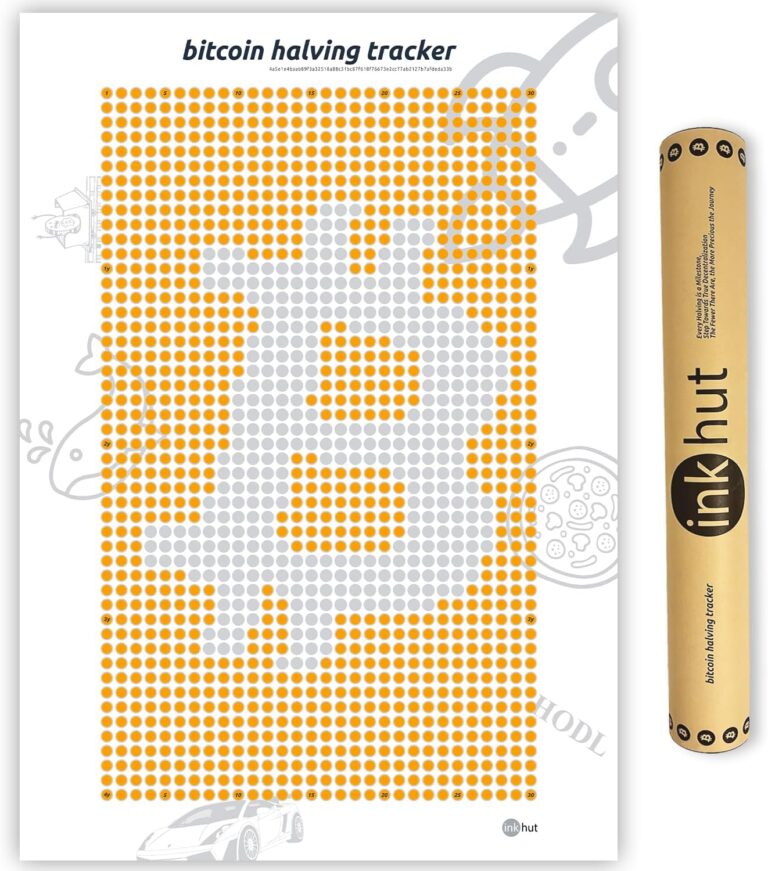 Ink Hut Bitcoin Halving Tracker Rubbelposter – einfach abziehbare Silberfolie, dickes, mattes laminiertes Papier – Geschenkbox-Röhre – ungerahmt – Krypto BTC Wandkunst Dekor für Home Office – 41,9 x