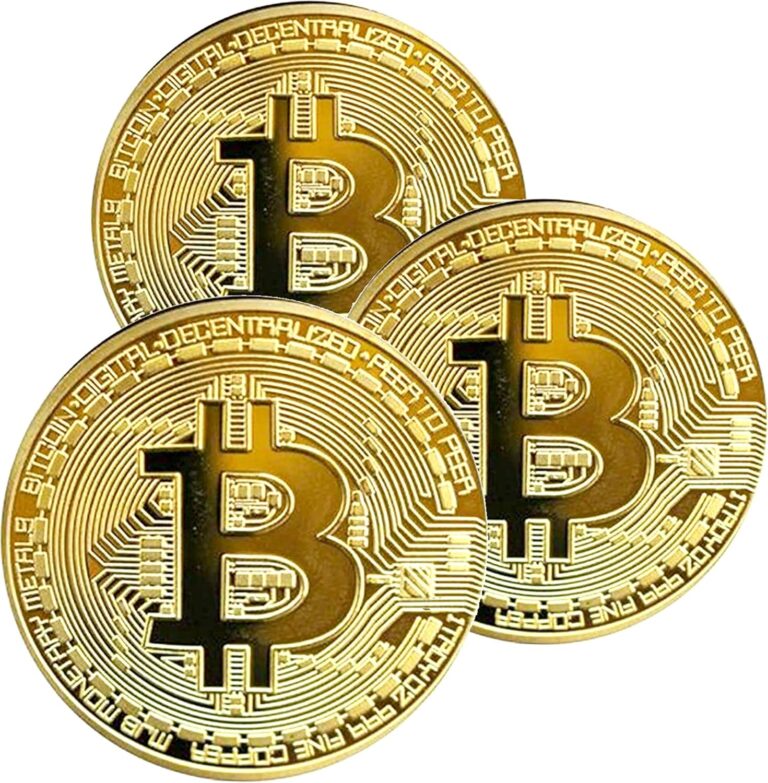Krisler 3 STÜCKE Physische Bitcoin Medaille mit 24-Karat Echt-Gold überzogen.Virtuelle Währung Münze Collectibles Geschenk BTC Münze Kunst Sammlung Physikalische (Golden)