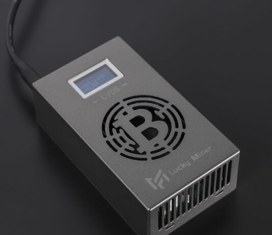 RDYMONKEY Lucky Miner V6 Bitcoin Miner 500GH/S Bticon Lotto Gerät SHA256 DGB BM1366 Leistung 13W mit Netzteil