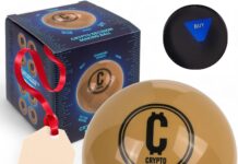 MIJOMA Magischer Entscheidungsball Kryptowährung – Goldfarbener Krypto-Ratgeber Ball, 10 cm, mit 20 Antworten auf Englisch