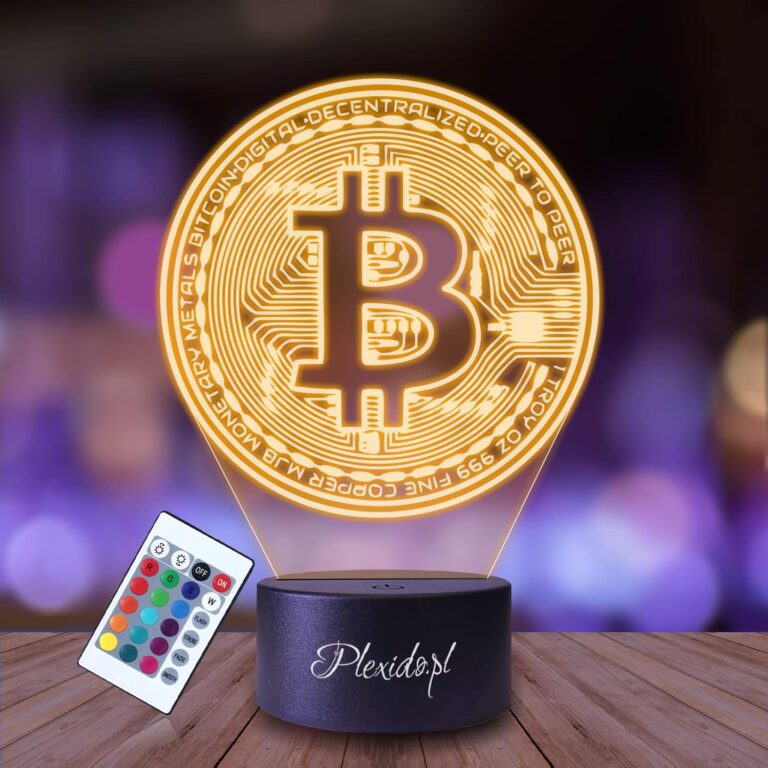 Plexido Nachtlicht Bitcoin Kryptowährung Digitale Illusion Lampe 3D Nachttischlampe Geschenk für Kinder Personalisiert Graveur Weltraum Kinderzimmer LED Licht Fernbedienung 16 Farbwechsel