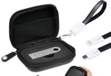 CAMKIX Schutzhülle für Ledger Nano S Bitcoin/Kryptowährung Wallet inkl. USB Schlaufe für Transport, Power und Datentransfer – Robustes Nylon Hartschalen Gehäuse mit Netztasche – Leicht, Sicher